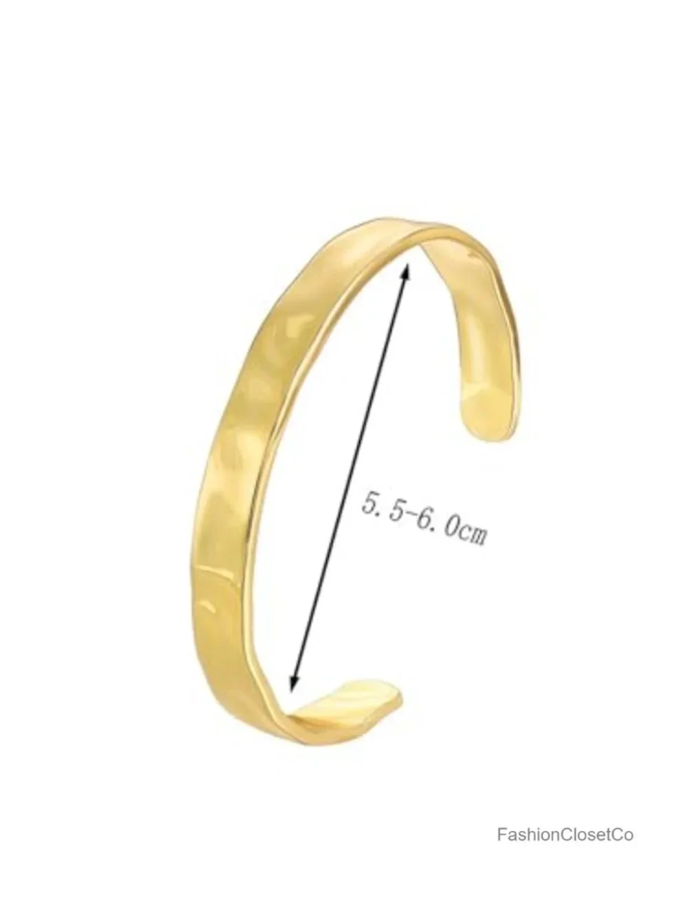 Hammered Irregular Cuff Bracelet - Chunky Adjustable Open Bangles - Gold